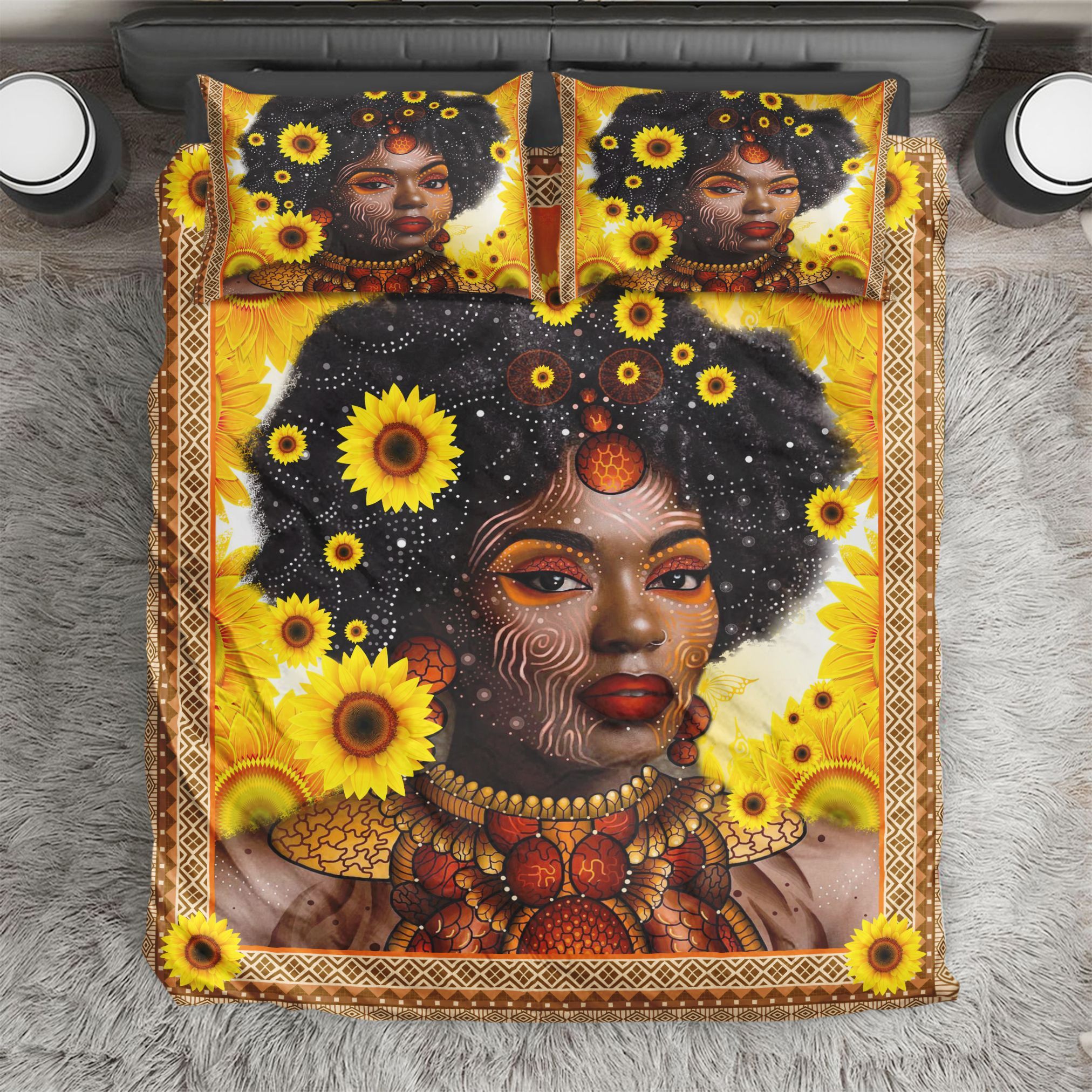 African Girl Sunflower Bedding Set