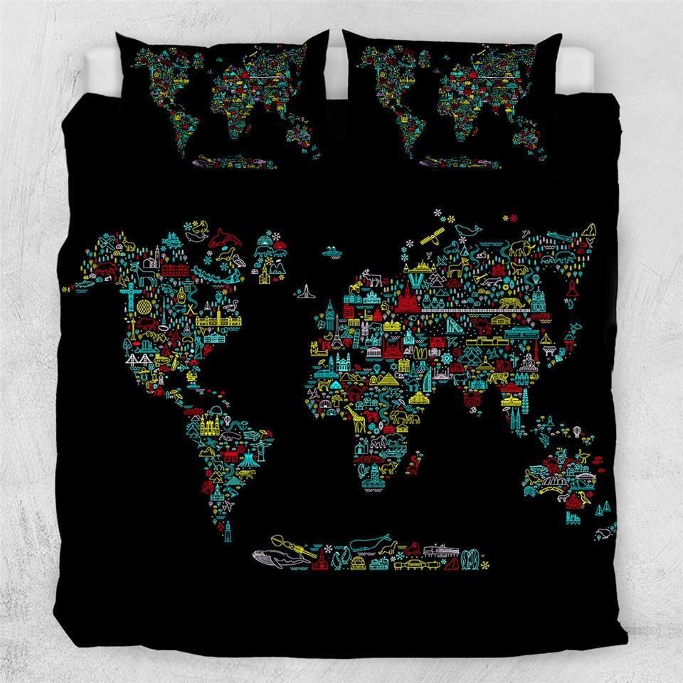African Map In Black Bedding Set