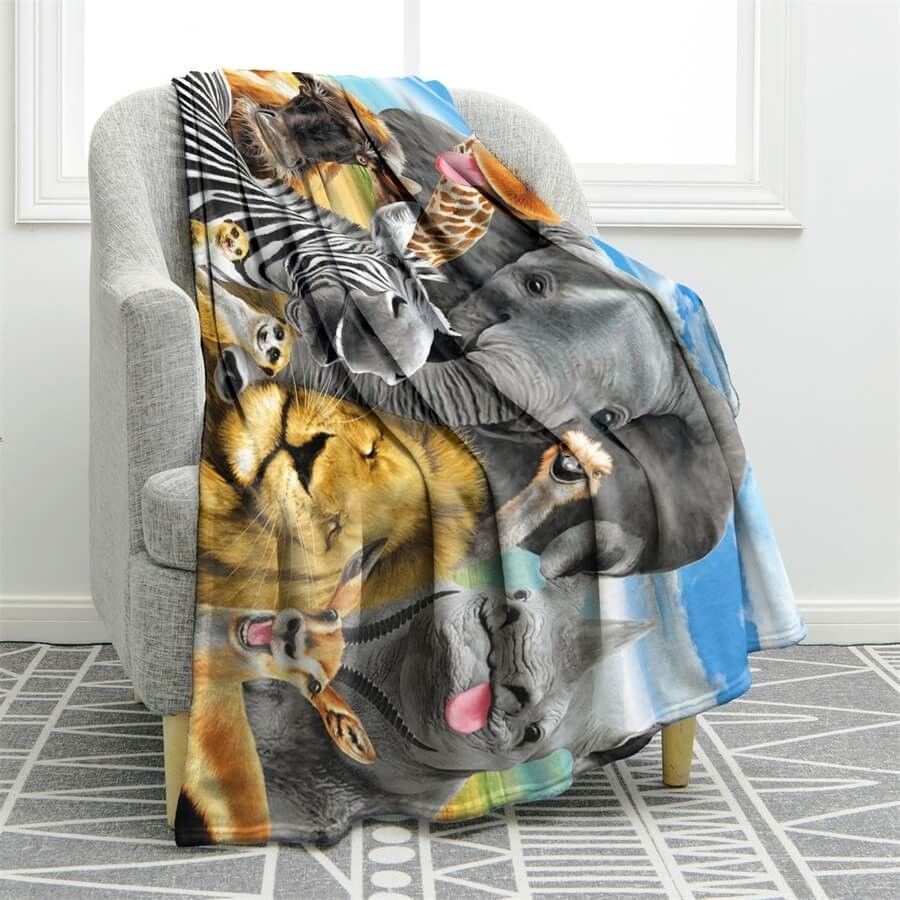 African Safari Animals Sherpa Fleece Blanket