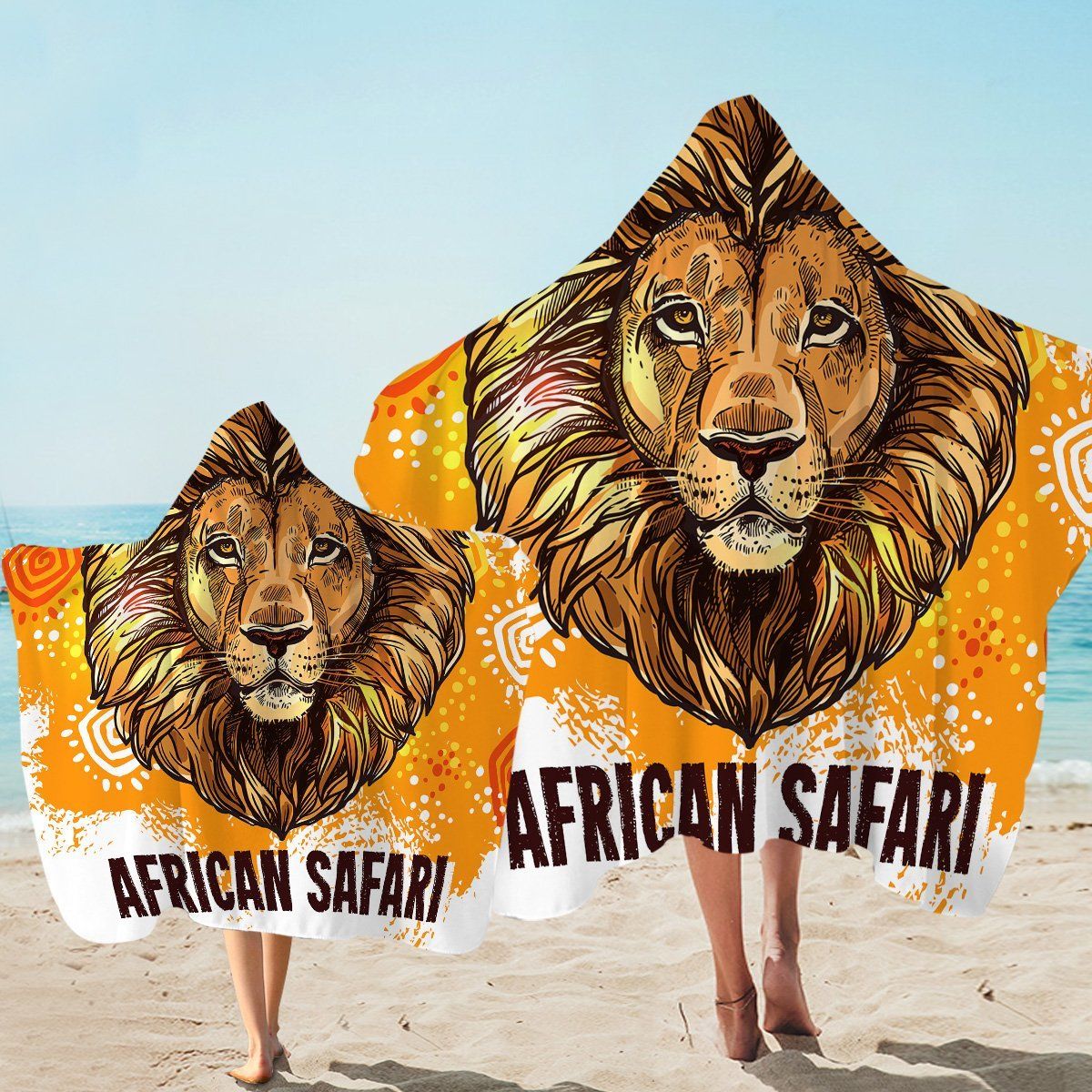 African Safari Lion Pattern Printed Hooded Towel