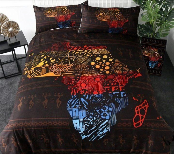 African Shaped Blue Red Yellow Bedding Set