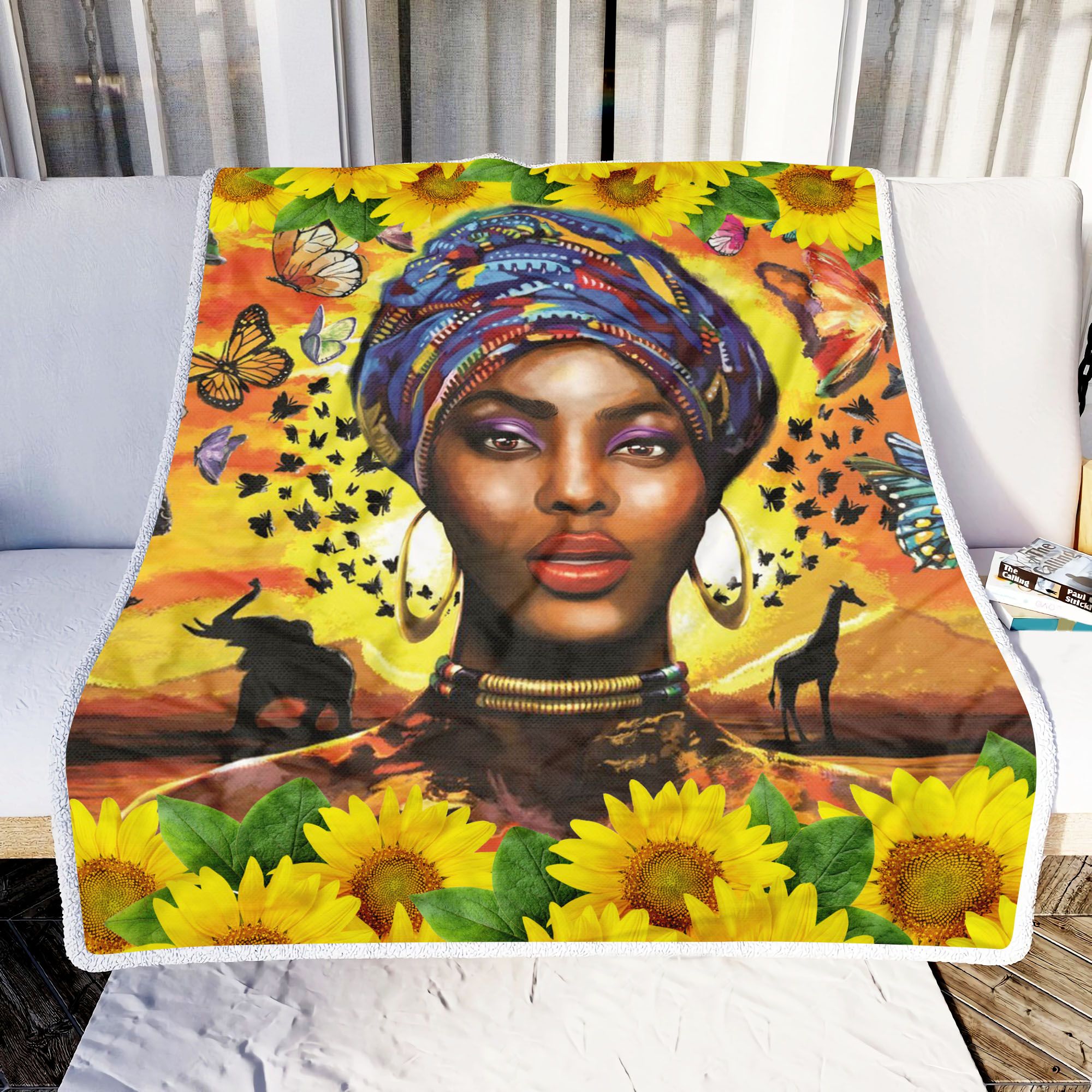 African Sunflower Fleece Blanket