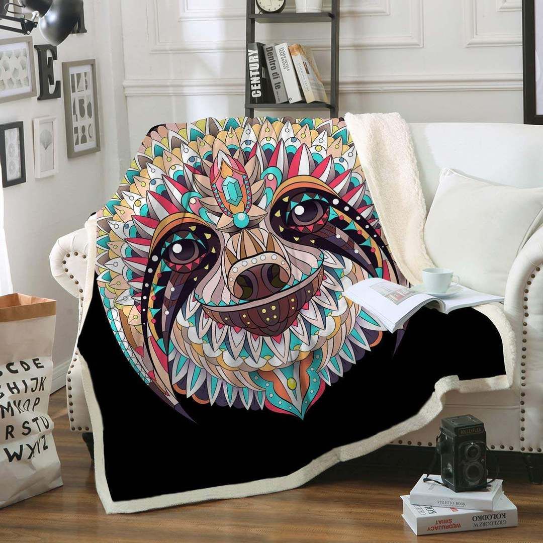 African Tribal Sloth Sherpa Fleece Blanket