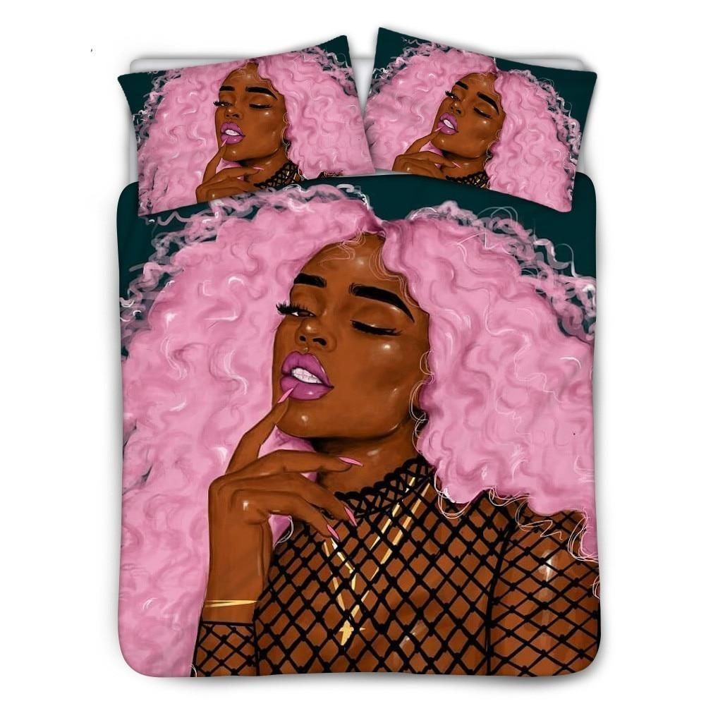 African With Pink Hair Bedding Set
