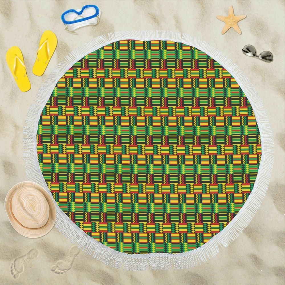 African Zip Zag Print Pattern Round Beach Towel