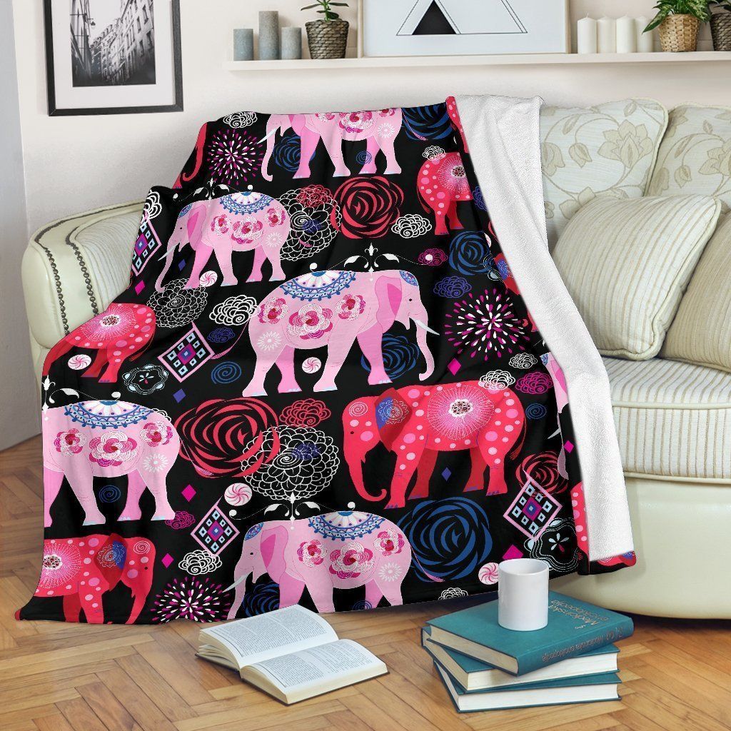 Afro Art Pink Elephant Pattern Fleece Blanket