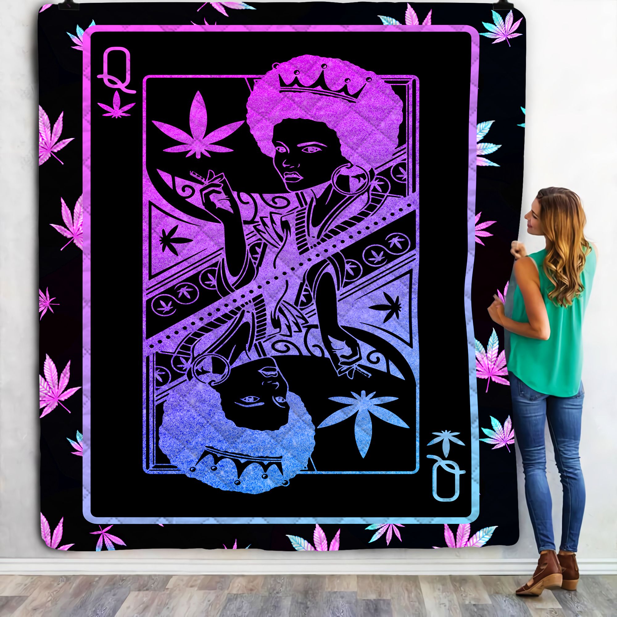 Afro Woman Cannabis Queen Fleece Blanket