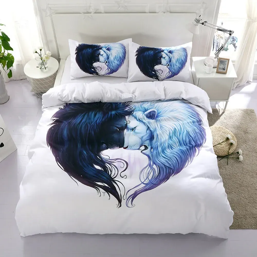 Aggressive Lion White Gs Cl Bedding Set