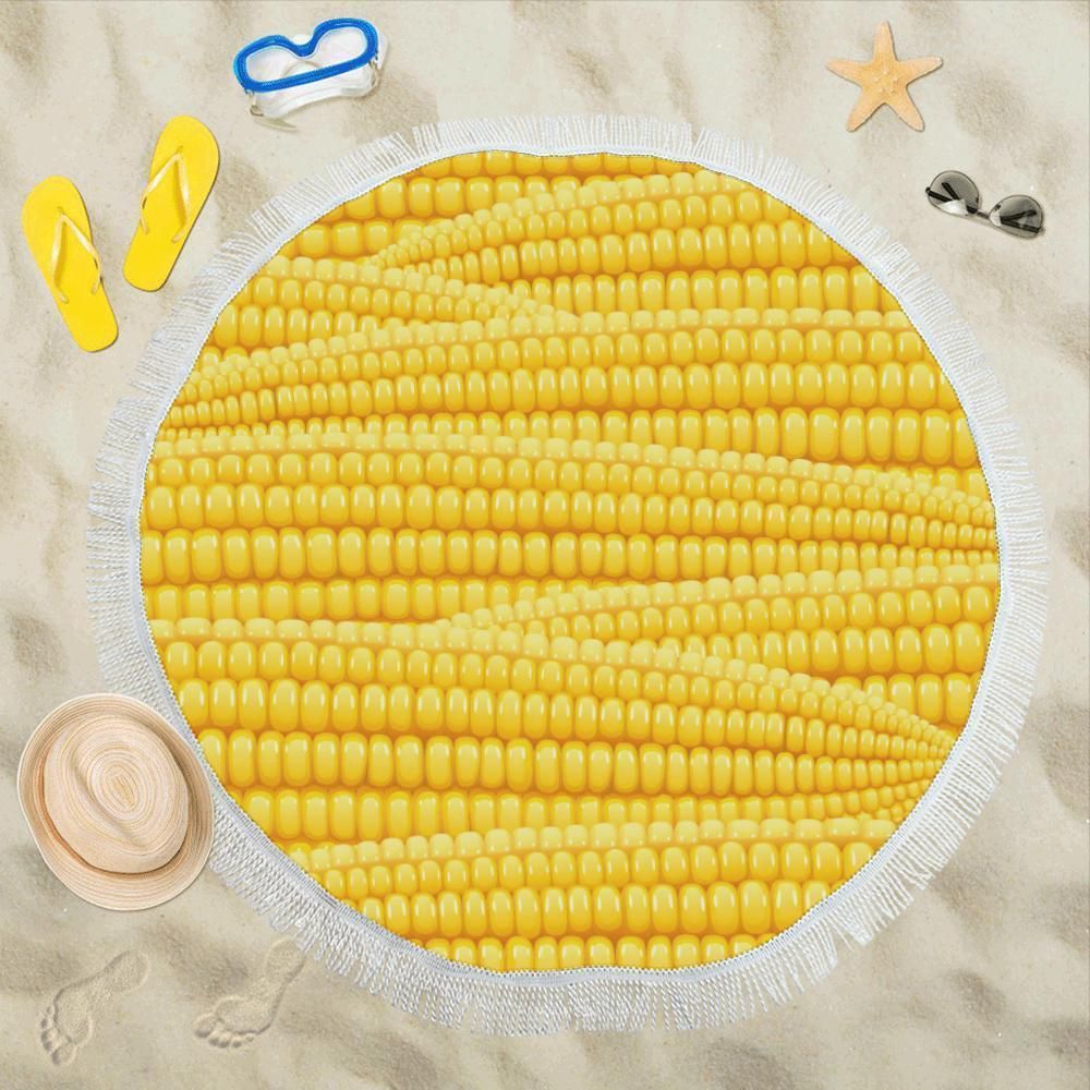 Agricultural Corn Cob Pattern Printed Round Beach Towel