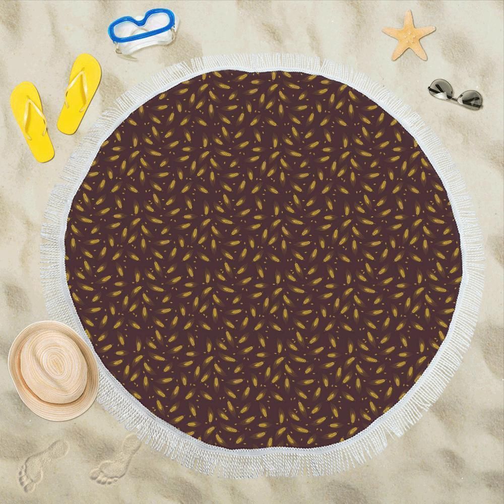 Agricultural Gold Wheat Print Pattern Round Beach Towel