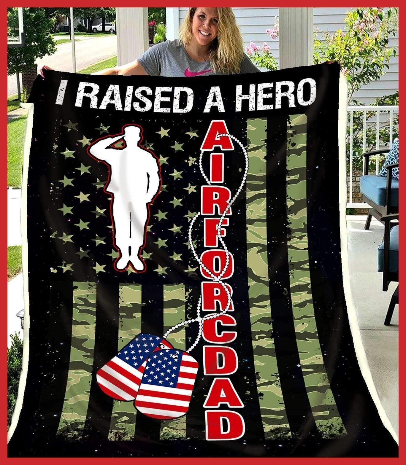 Air Force Dad I Raised A Hero Sherpa Fleece Blanket