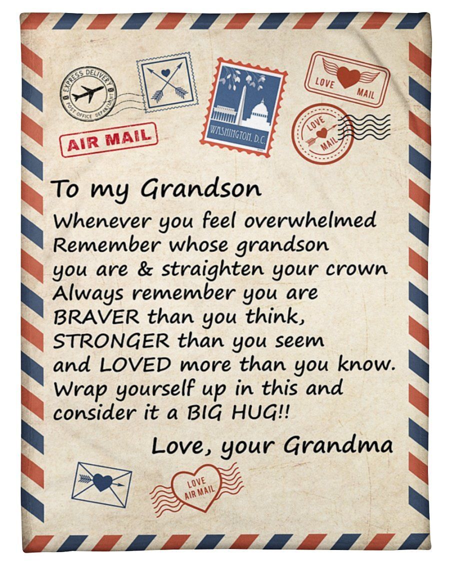 Air Mail Envelope Grandma To Grandson Loved More Than You Know Fleece Blanket Fleece Blanket