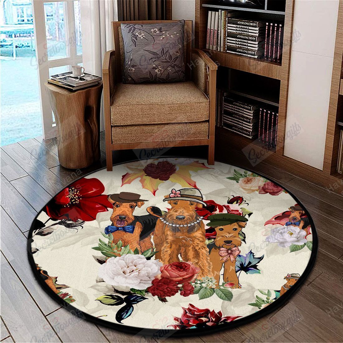 Airedale Terrier Flower Autumn Round Carpet