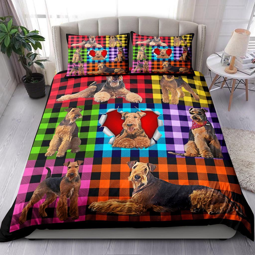Airedale Terrier Plaid Bedding Set