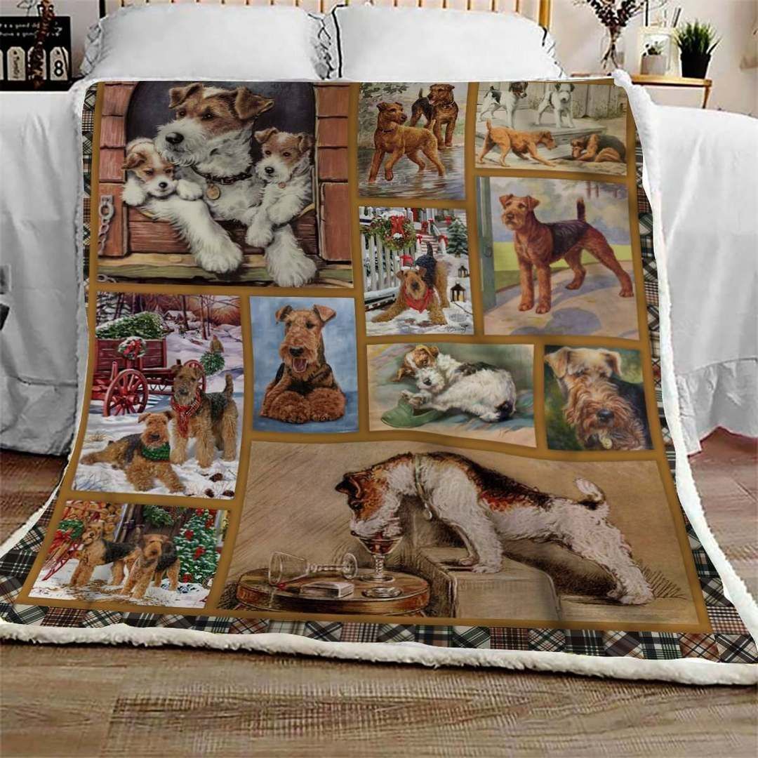 Airedale Terrier Snow Sherpa Fleece Blanket