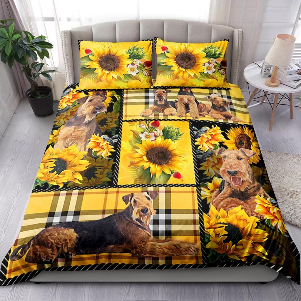 Airedale Terrier Yellow Tartan Bedding Set