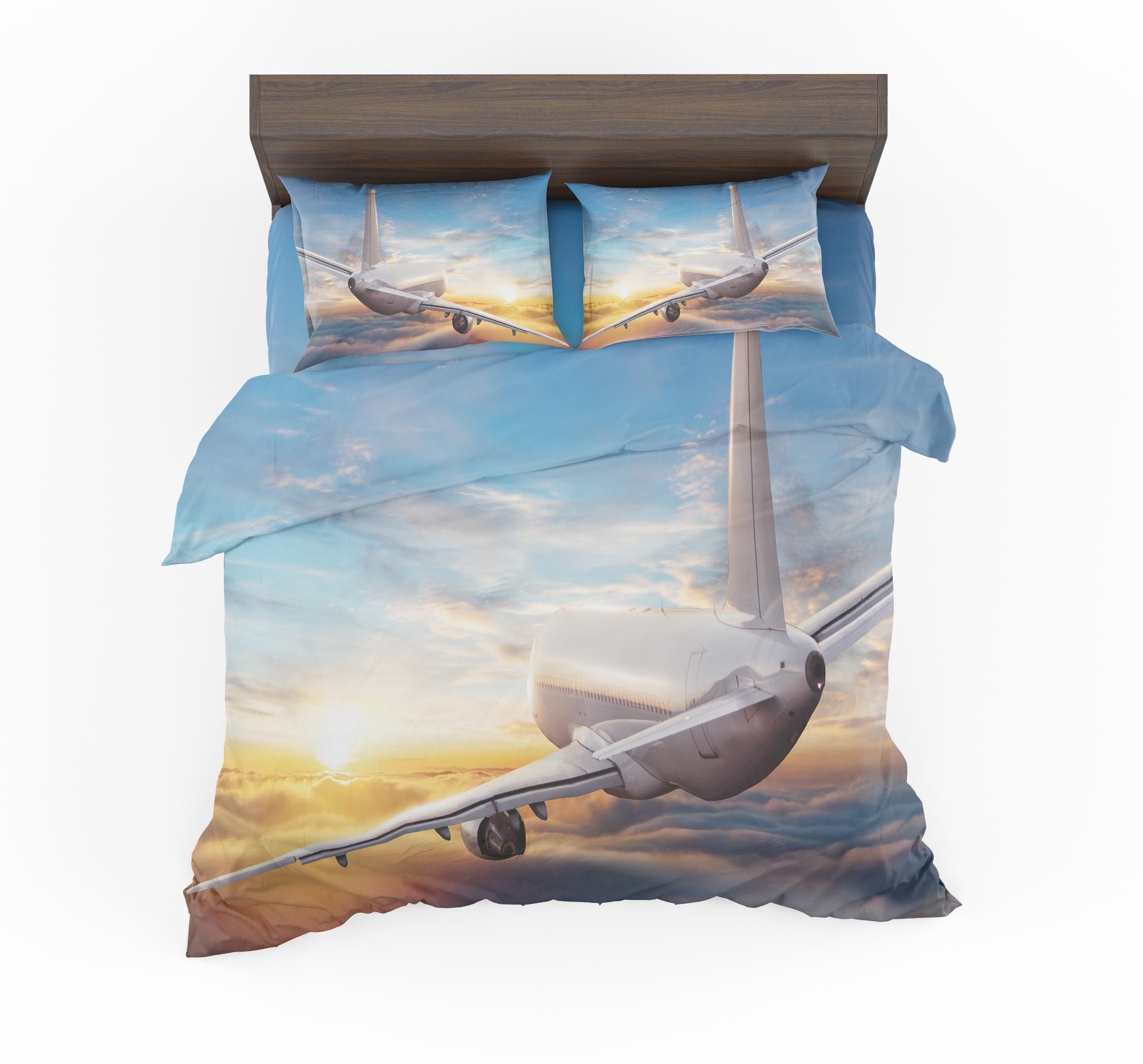 Airliner Jet Cruising Over Bedding Set