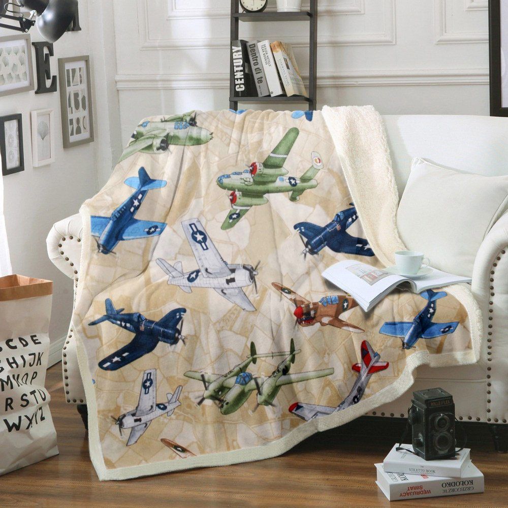 Airplane Color Sherpa Fleece Blanket
