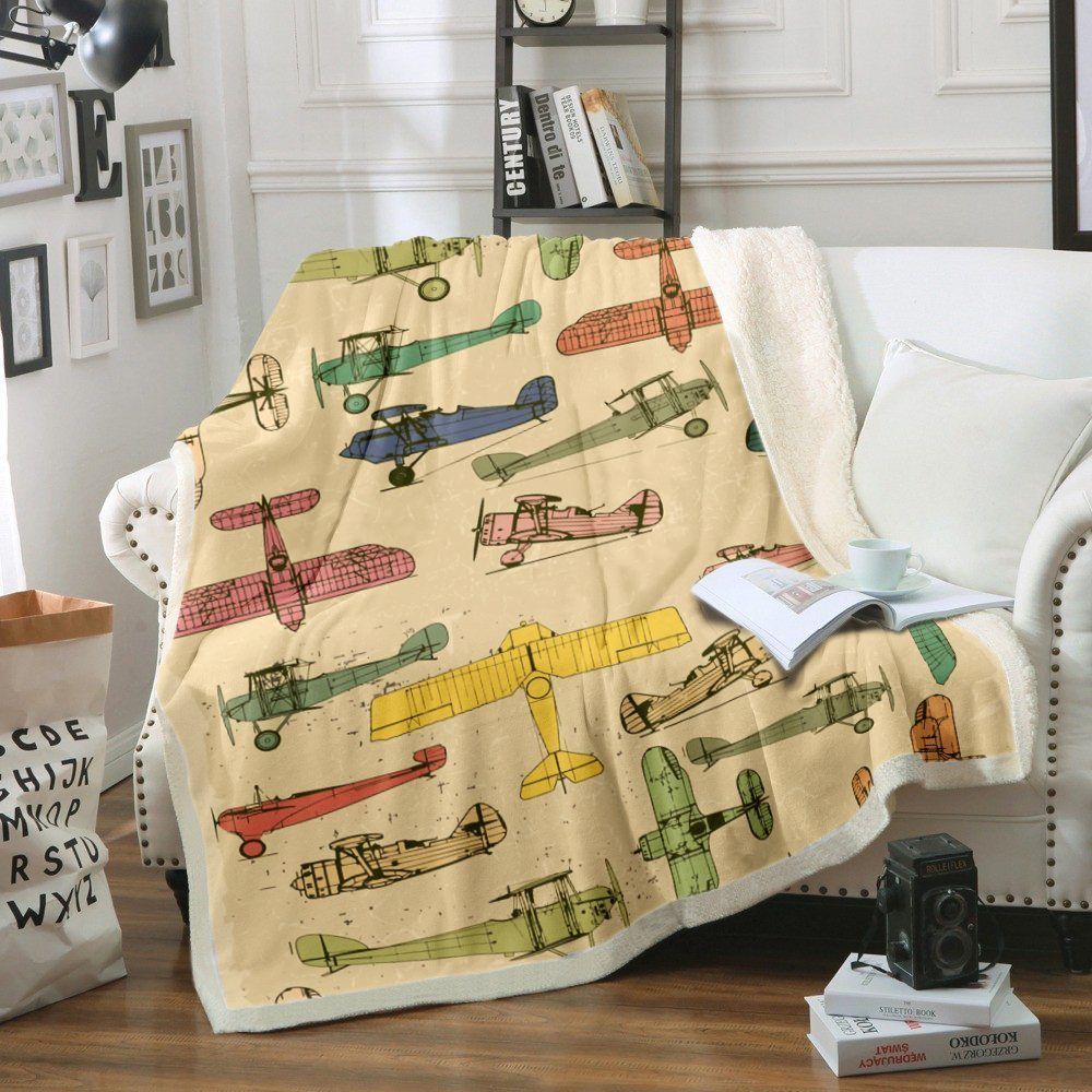 Airplane Sherpa Fleece Blanket