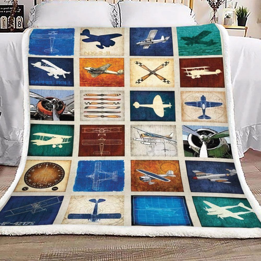 Airplane Sherpa Fleece Blanket