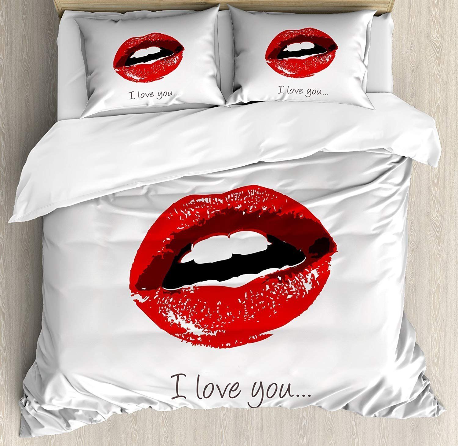 Ajar Desire Red Hot Lipstick Retro Valentine’s Style Love You Bedding Set