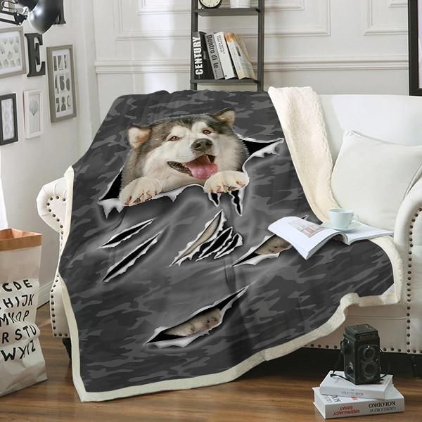 Alaskan Malamute Scratch Dog Sherpa Fleece Blanket