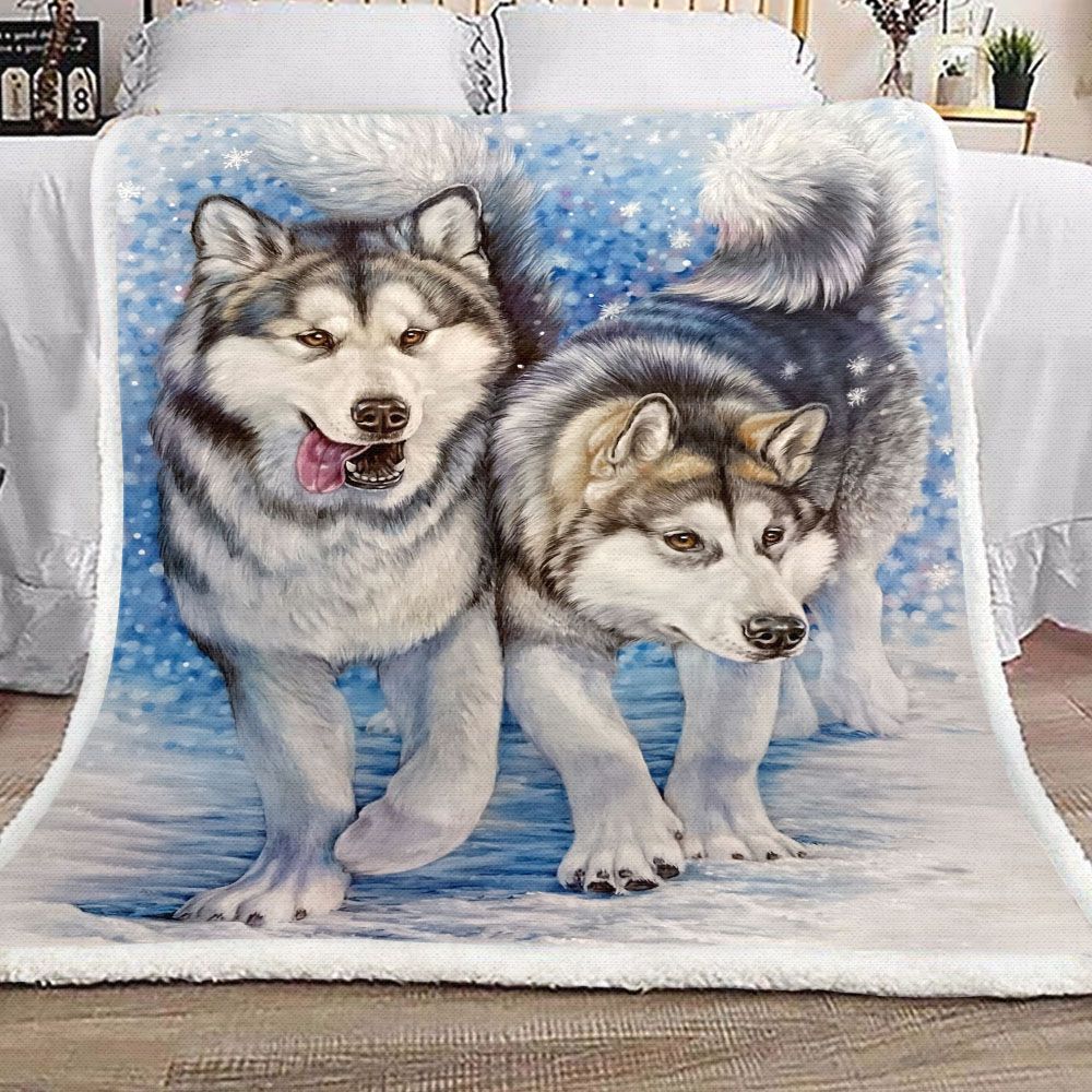 Alaskan Malamute Snow Fleece Blanket