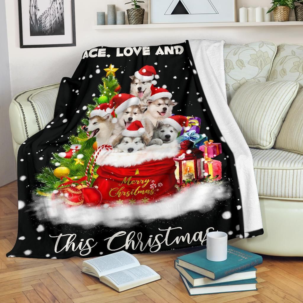 Alaskan Malamute Xmas Sherpa Fleece Blanket