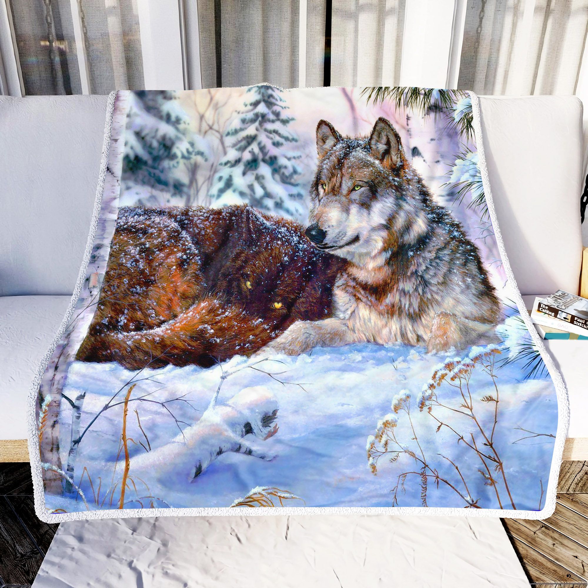 Alaskan Tundra Wolf Fleece Blanket