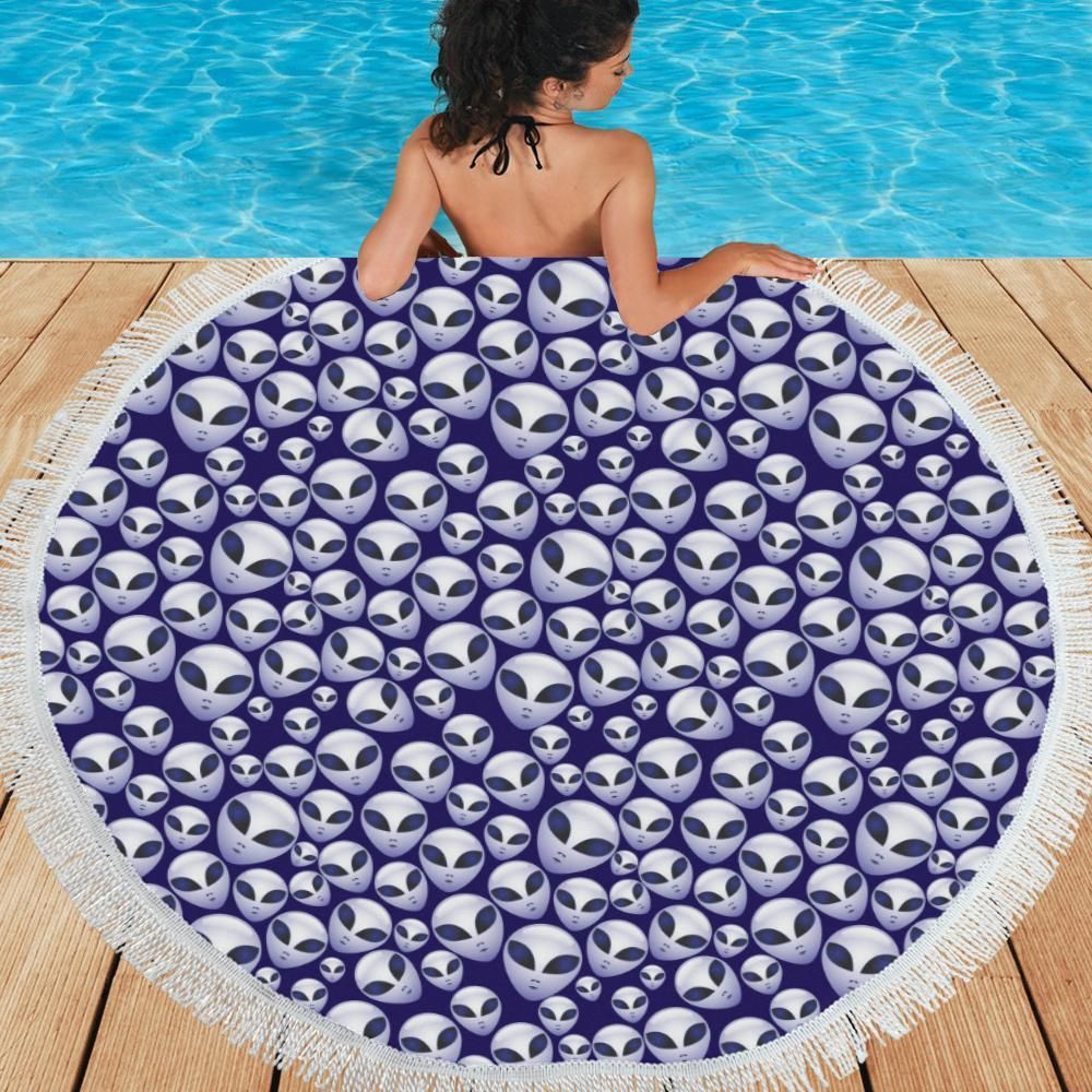 Alien Head Extraterrestrial Printed Round Beach Towel