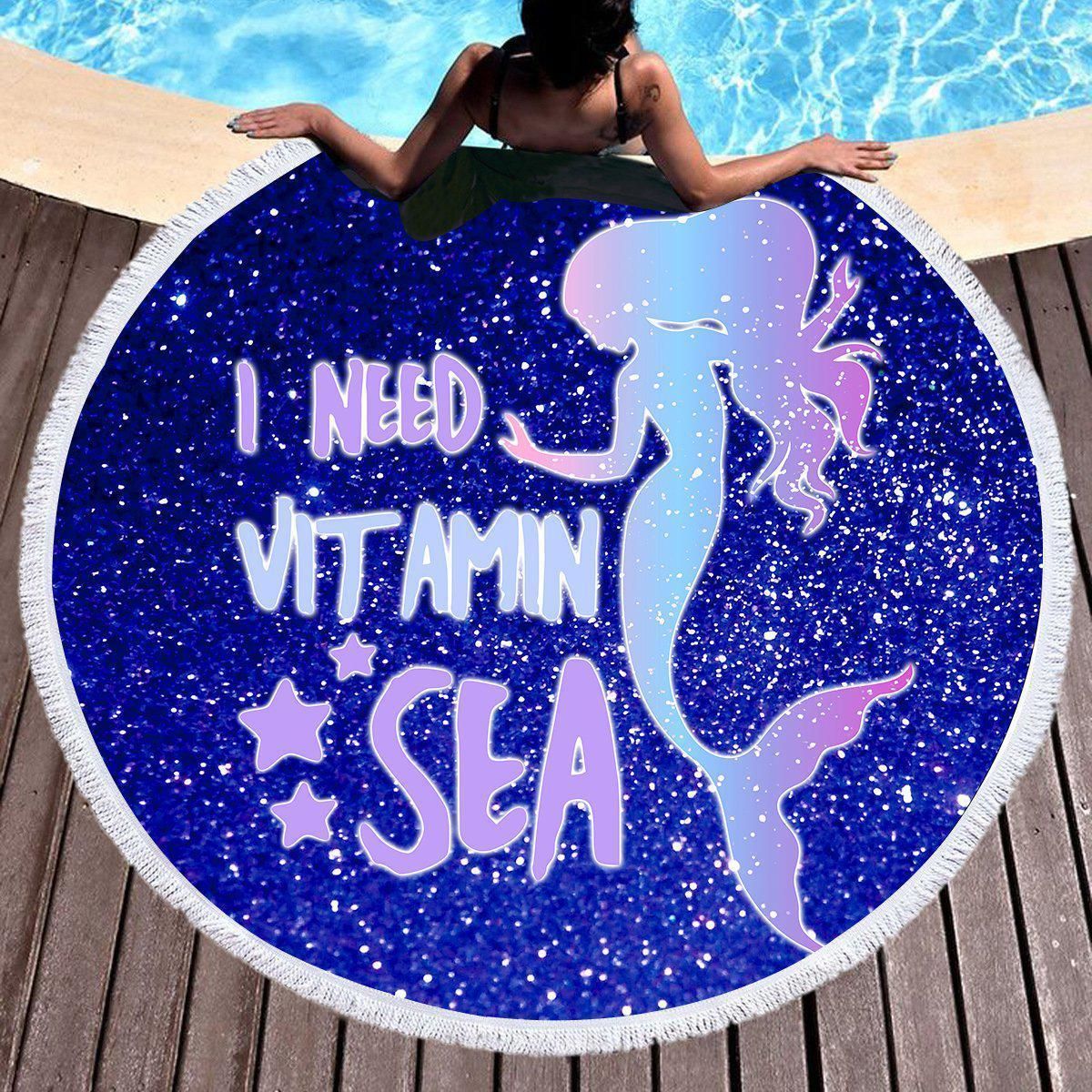 All I Need Is Vitamin Sea Printed Round Beach Towel