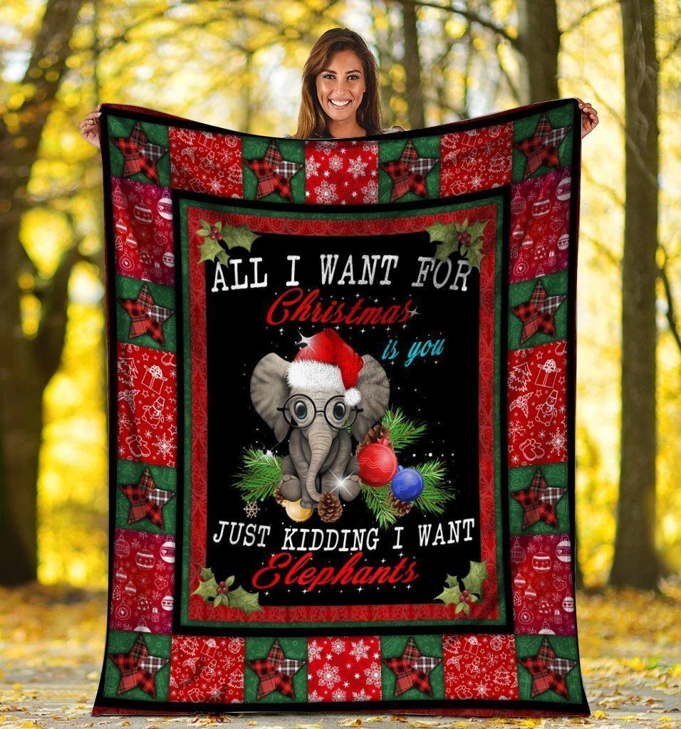 All I Want For Christmas Elephants Fleece Blanket