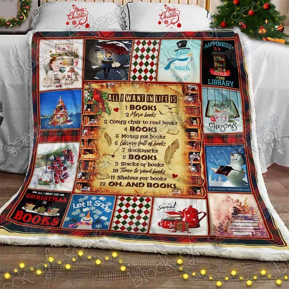 All I Want For Christmas Is Books Fleece Blanket
