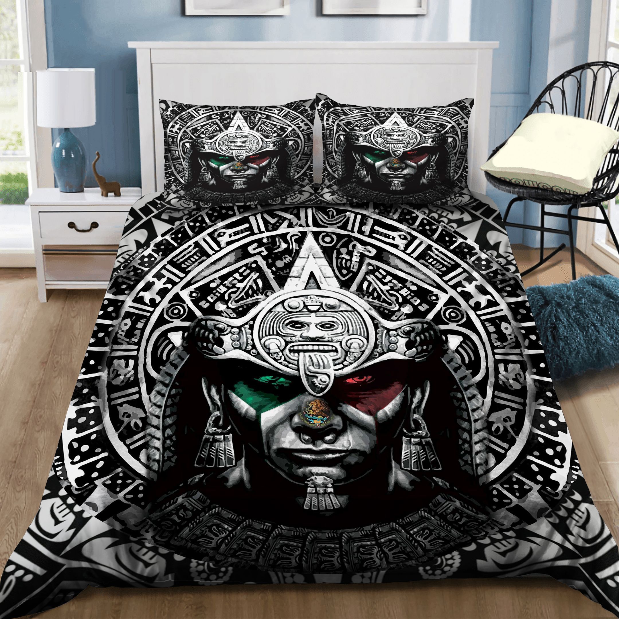 All Over Aztec Warrior Mexican Skull Bedding Set