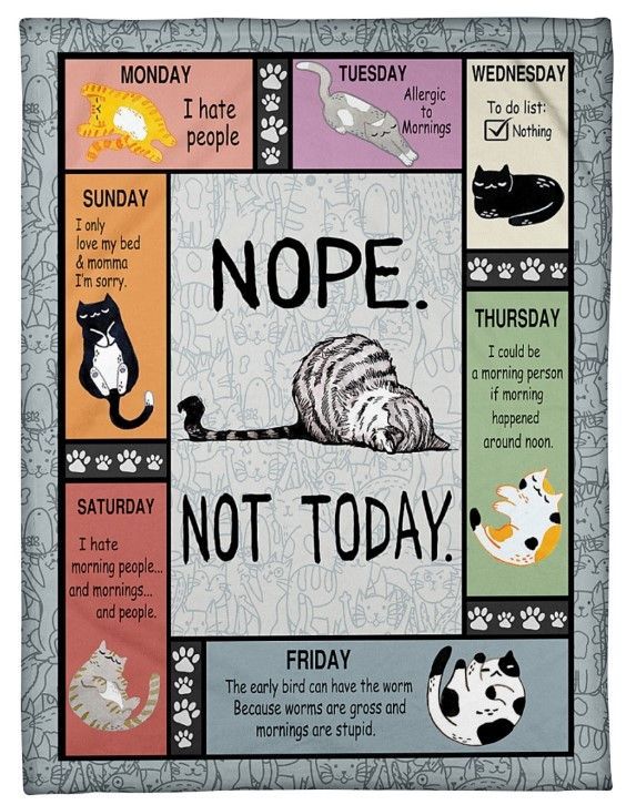 All Weekdays Nope Not Today Cats Sherpa Fleece Blanket