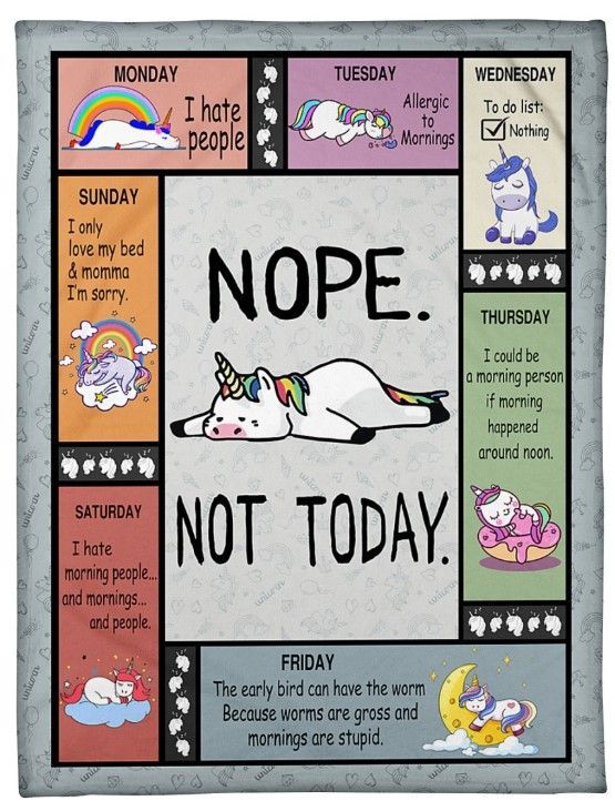 All Weekdays Nope Not Today Unicorn Sherpa Fleece Blanket