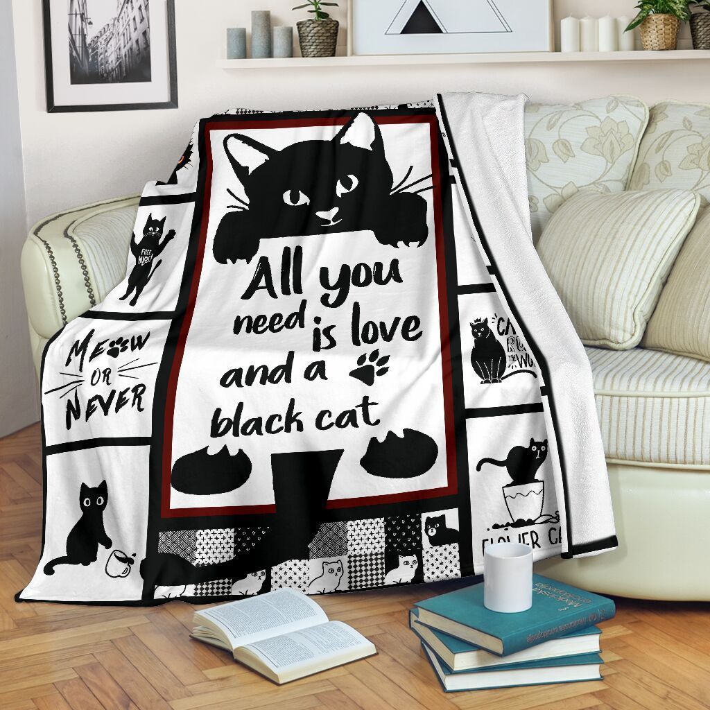 All You Need Is Love And A Black Cat Sherpa Fleece Blanket