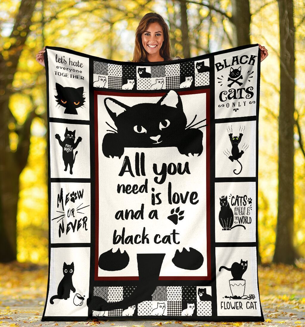 All You Need Is Love And A Black Cat Fleece Blanket
