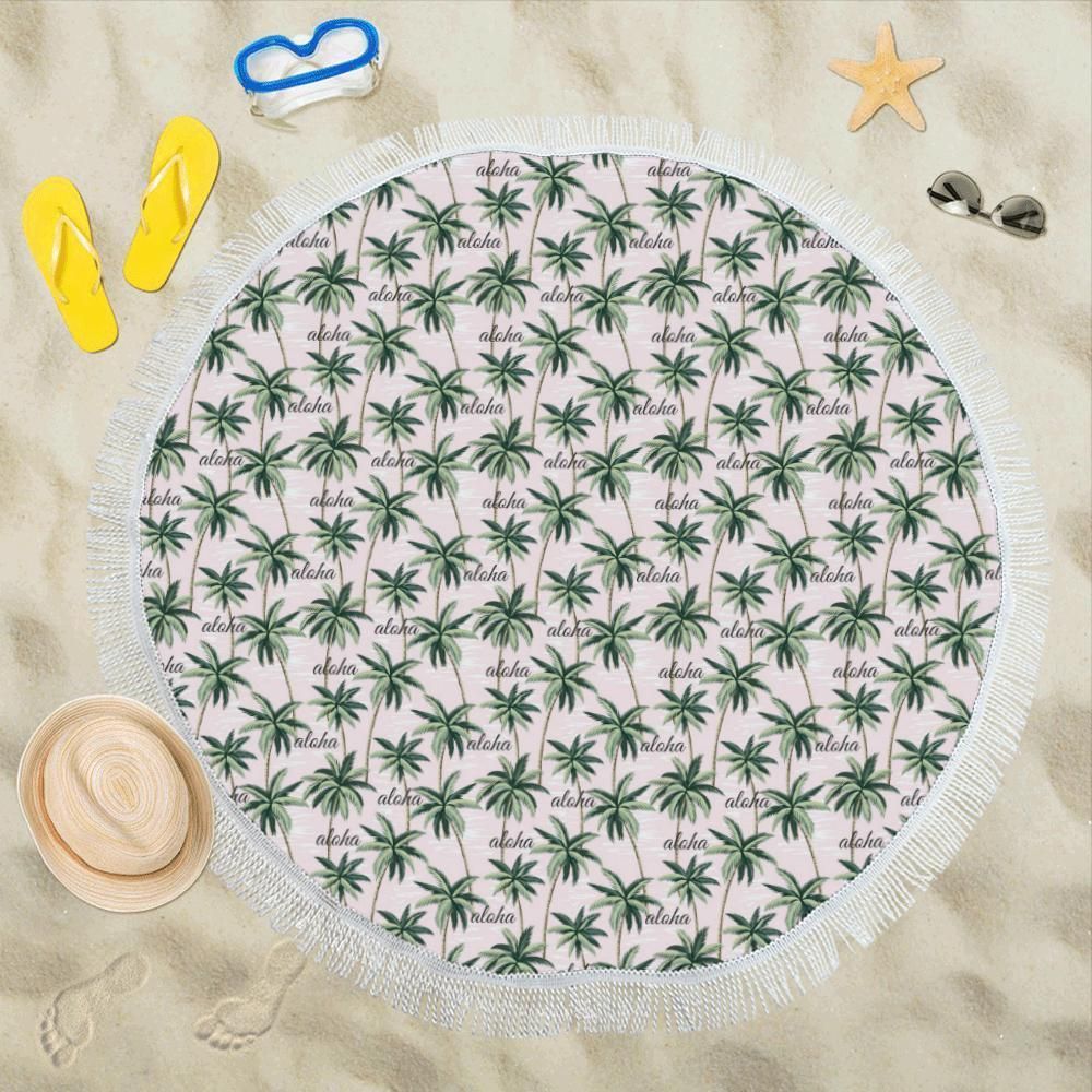 Aloha Beach Pattern Design Themed Print Round Beach Towel