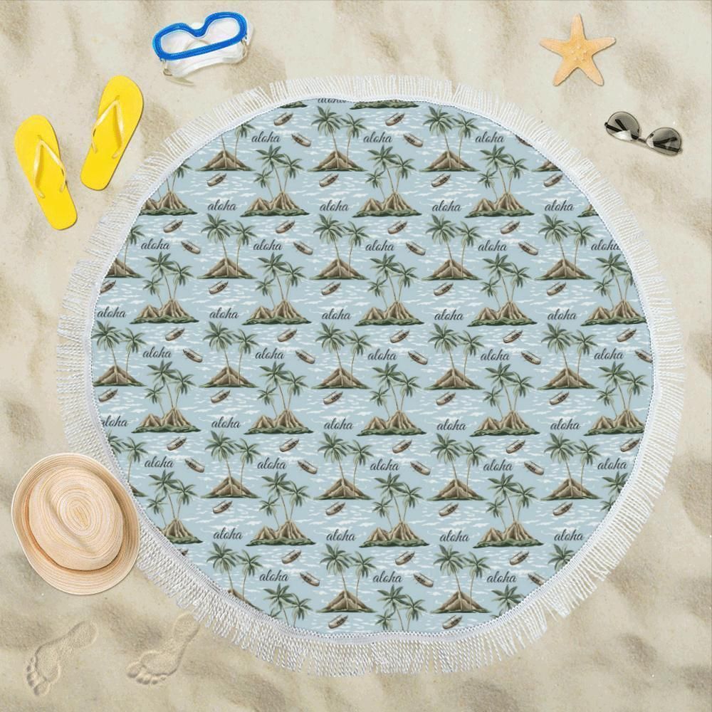 Aloha Hawaii Island Design Themed Printed Round Beach Towel