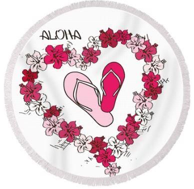 Aloha Heart Shaped Slippahs Printed Round Beach Towel