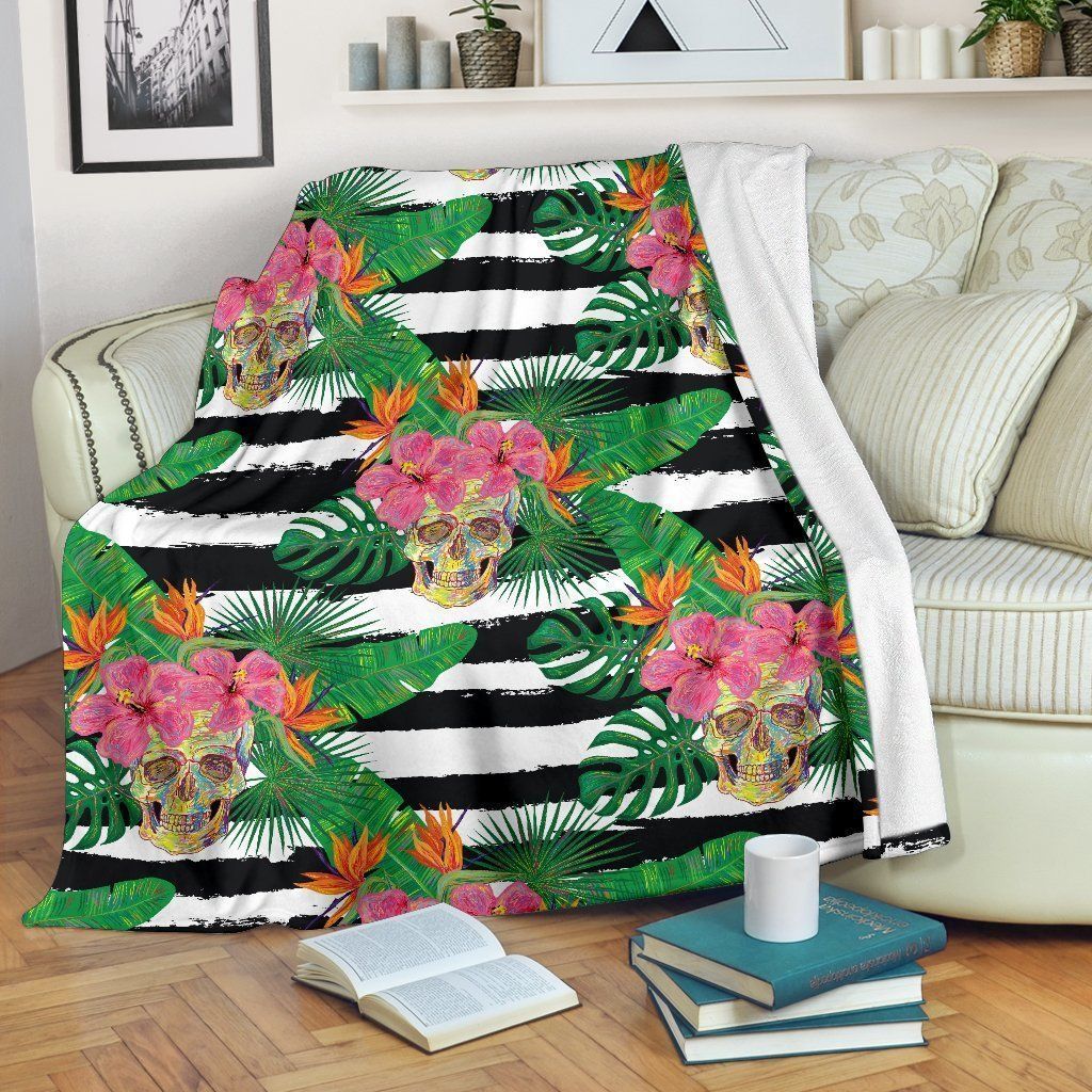 Aloha Skull Striped Sherpa Fleece Blanket