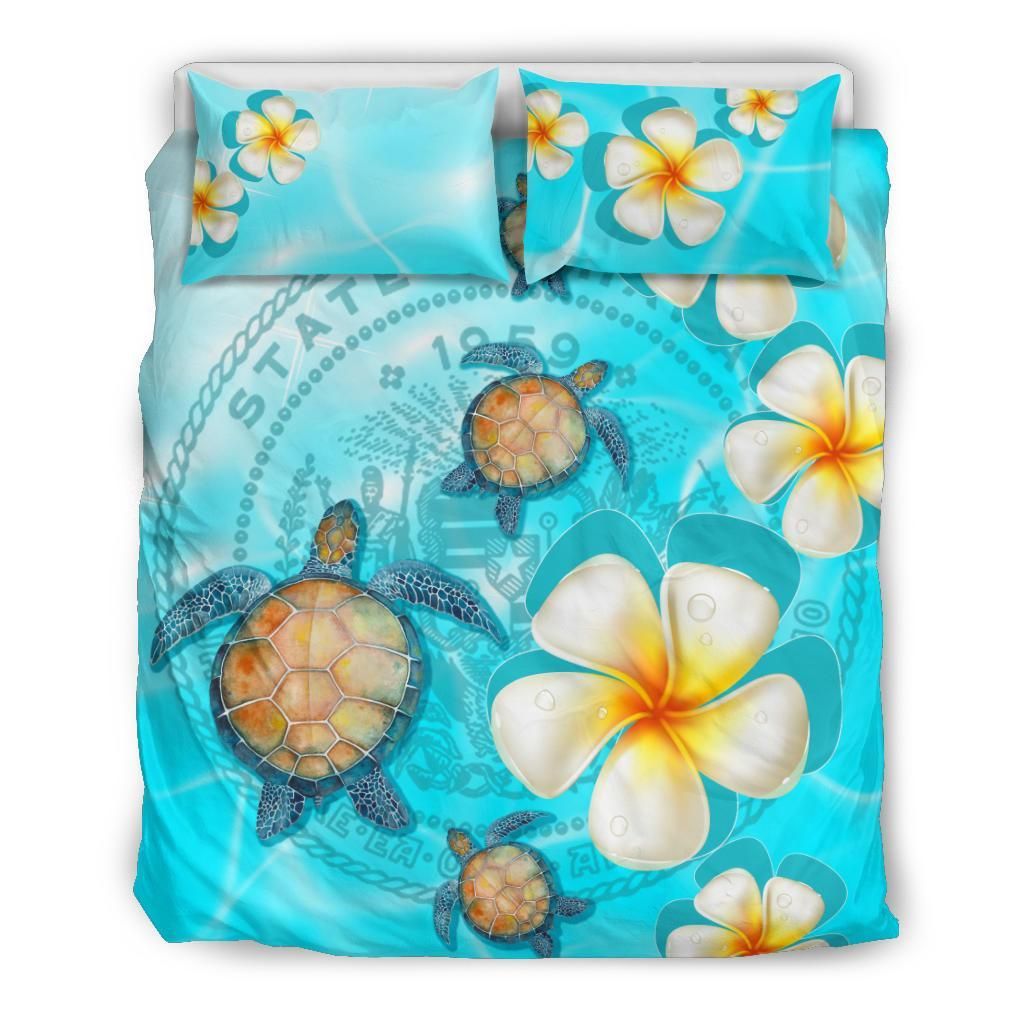 Alohawaii Hawaii Turtle Plumeria Coat Of Arm Ocean Bedding Set