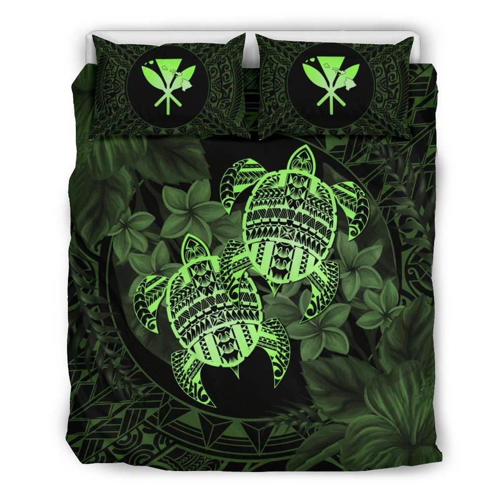 Alohawaii Turtle Strong Pattern Hibiscus Plumeria Green Bedding Set