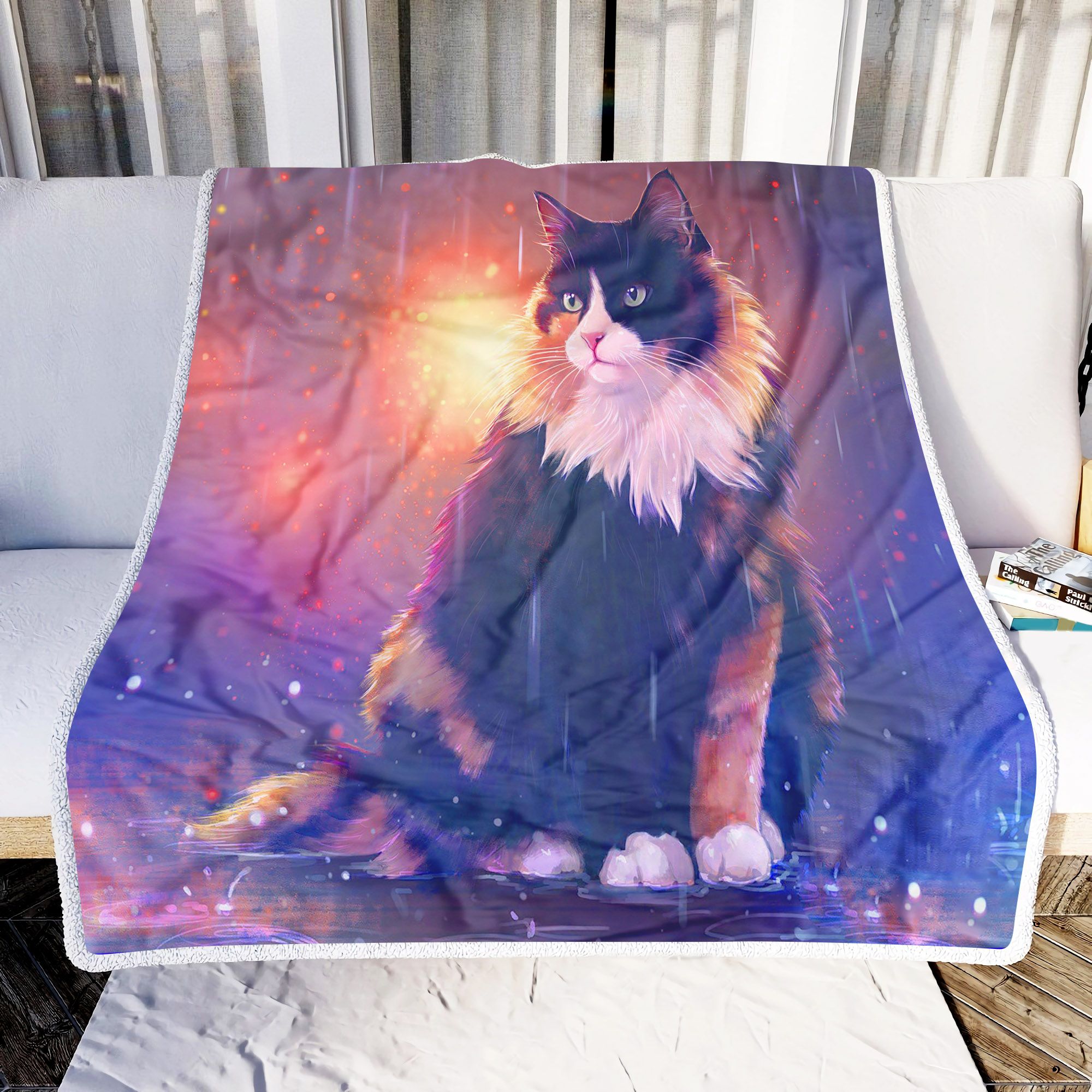 Alone Cat In Rainy Day Fleece Blanket