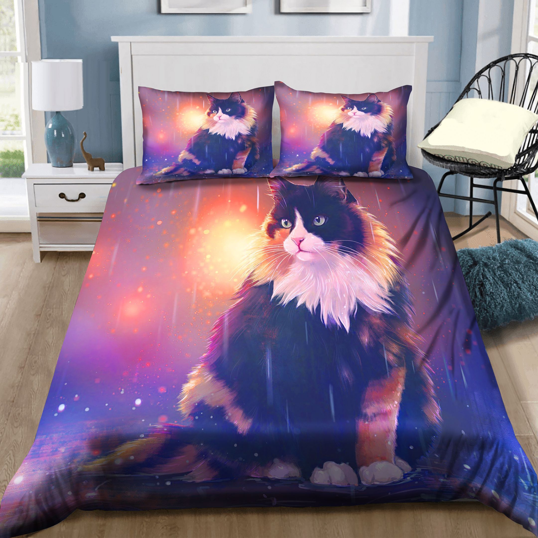 Alone Cat In Rainy Day Bedding Set