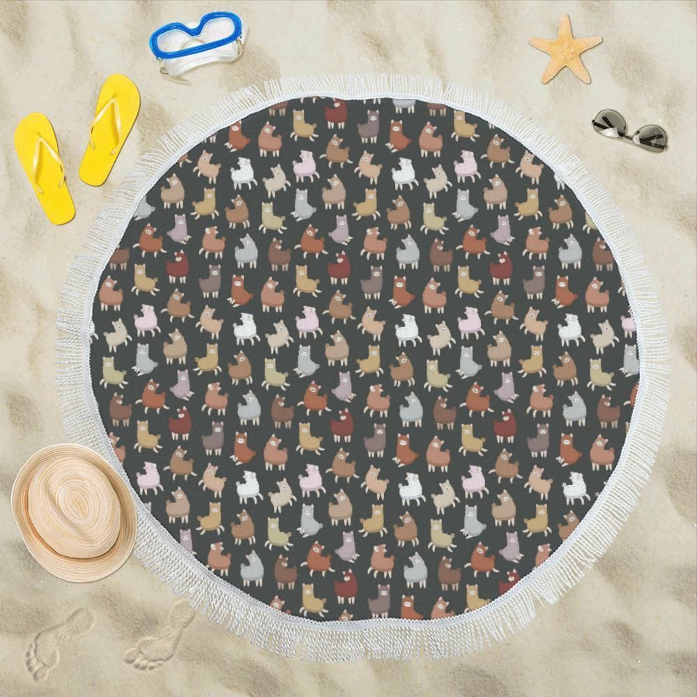 Alpaca Cute Design Themed Print Round Beach Towel