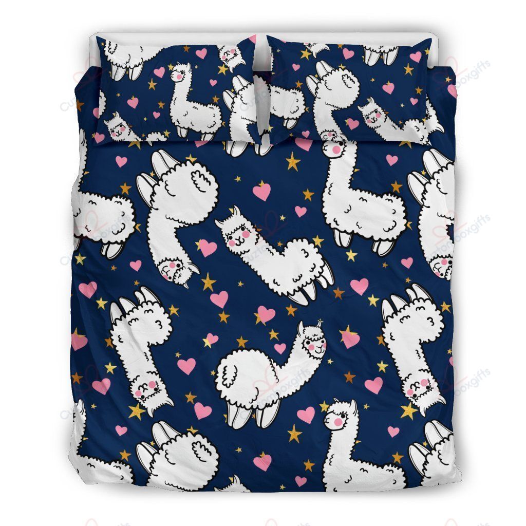 Alpaca Heart Star Design Themed Print Bedding Set