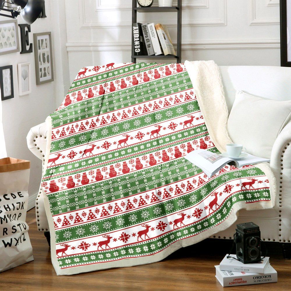 Alpine Christmas Green Sherpa Fleece Blanket