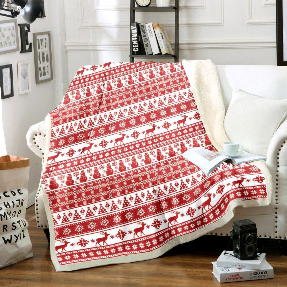 Alpine Christmas Red Sherpa Fleece Blanket